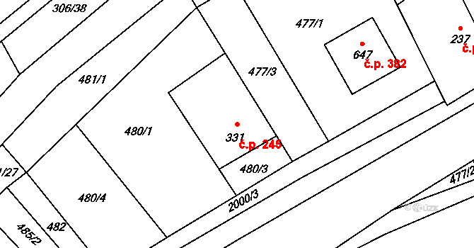 Louky 245, Zlín na parcele st. 331 v KÚ Louky nad Dřevnicí, Katastrální mapa