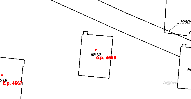 Zlín 4568 na parcele st. 6519 v KÚ Zlín, Katastrální mapa