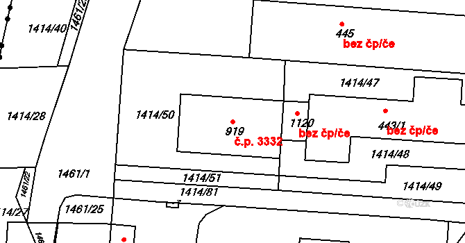 Boršov 3332, Kyjov na parcele st. 919 v KÚ Nětčice u Kyjova, Katastrální mapa