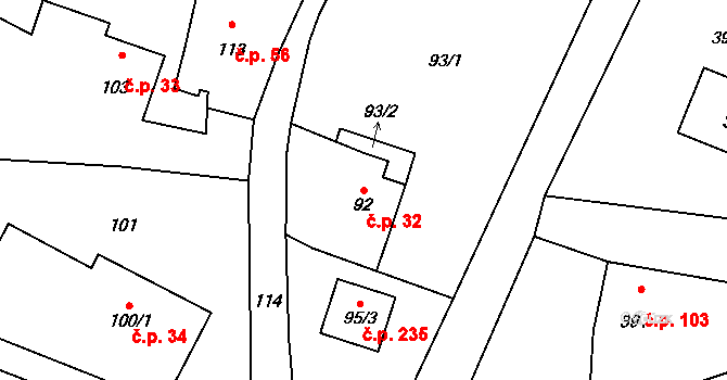 Děhylov 32 na parcele st. 92 v KÚ Děhylov, Katastrální mapa
