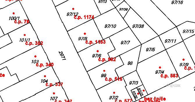 Předměstí 582, Opava na parcele st. 97/6 v KÚ Opava-Předměstí, Katastrální mapa