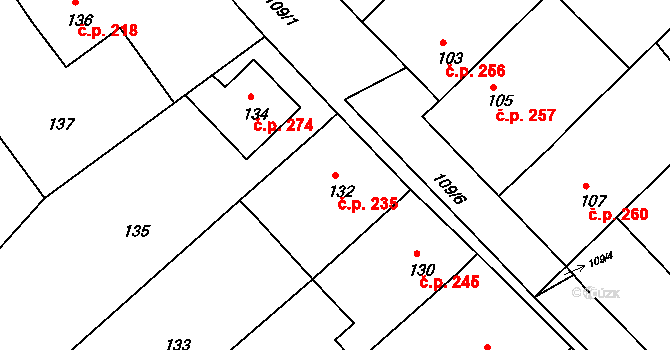 Kobeřice u Brna 235 na parcele st. 132 v KÚ Kobeřice u Brna, Katastrální mapa