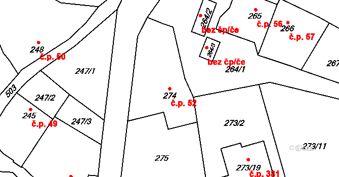 Bobrovníky 52, Hlučín na parcele st. 274 v KÚ Bobrovníky, Katastrální mapa