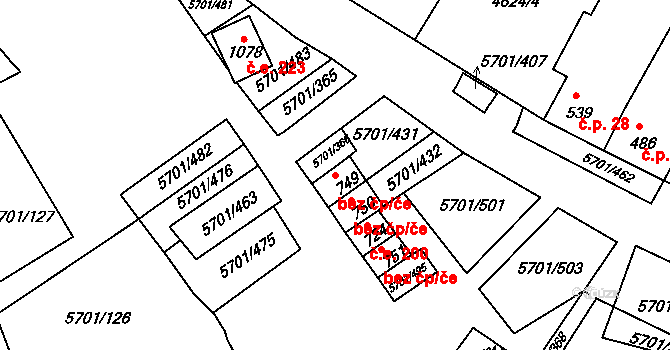 Hrádek 47486031 na parcele st. 749 v KÚ Hrádek u Znojma, Katastrální mapa