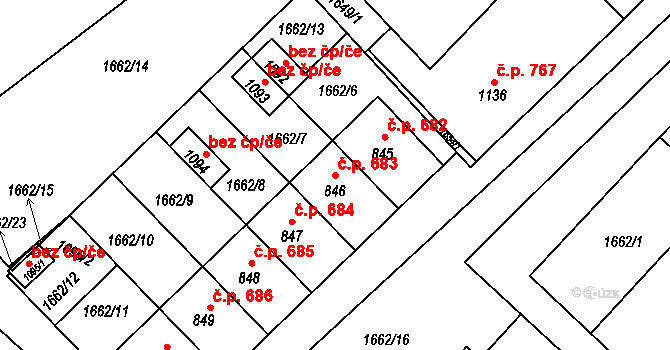 Boršice 683 na parcele st. 846 v KÚ Boršice u Buchlovic, Katastrální mapa