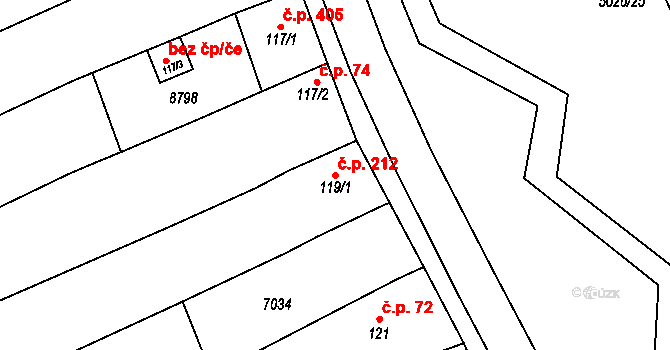 Horní Němčí 212 na parcele st. 119/1 v KÚ Horní Němčí, Katastrální mapa