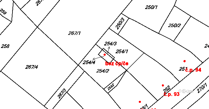 Jevišovka 49164031 na parcele st. 254/4 v KÚ Jevišovka, Katastrální mapa