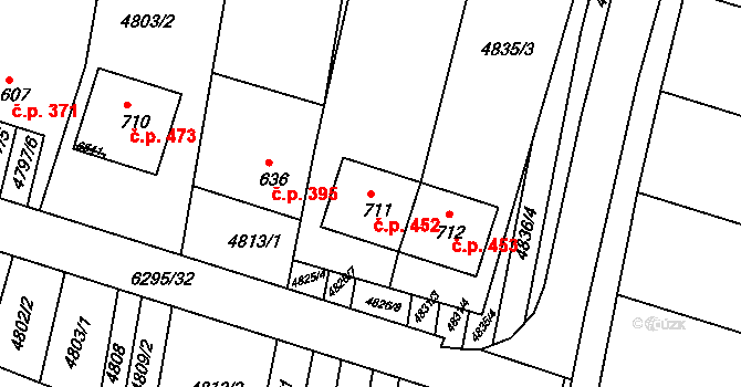 Šumice 452 na parcele st. 711 v KÚ Šumice u Uherského Brodu, Katastrální mapa