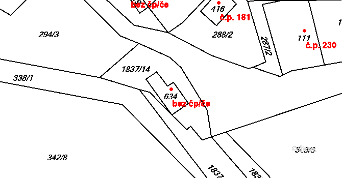 Ryžoviště 49885031 na parcele st. 634 v KÚ Ryžoviště, Katastrální mapa