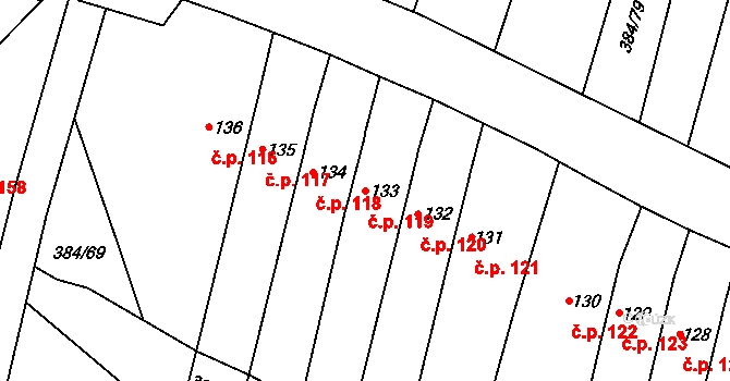Patokryje 119 na parcele st. 133 v KÚ Patokryje, Katastrální mapa