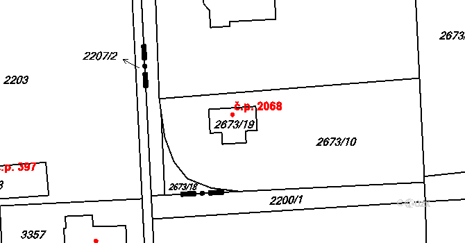 Český Těšín 2068 na parcele st. 2673/19 v KÚ Český Těšín, Katastrální mapa