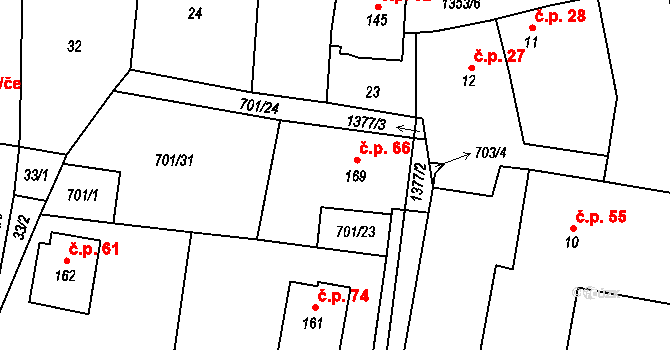 Včelákov 66 na parcele st. 169 v KÚ Včelákov, Katastrální mapa