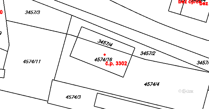 Teplice 3302 na parcele st. 4574/16 v KÚ Teplice, Katastrální mapa