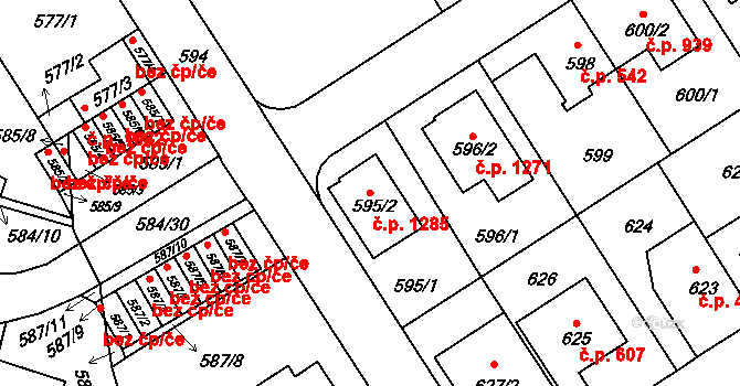 Komín 1285, Brno na parcele st. 595/2 v KÚ Komín, Katastrální mapa