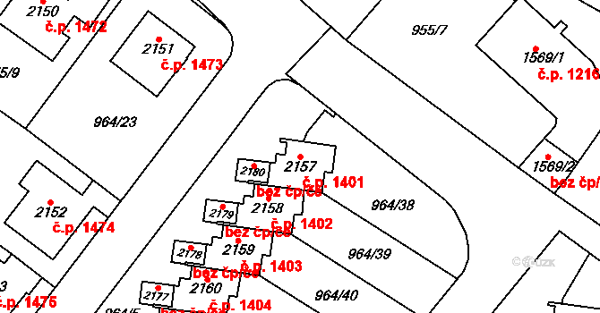 Choceň 1401 na parcele st. 2157 v KÚ Choceň, Katastrální mapa