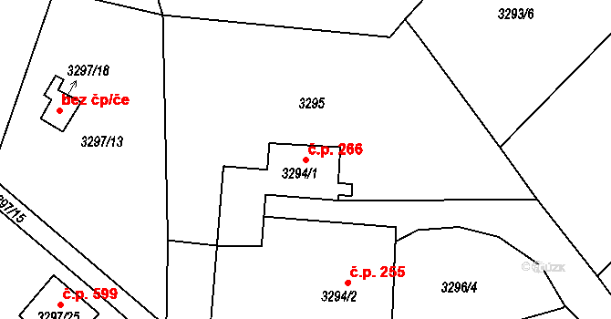 Choceňské Předměstí 266, Vysoké Mýto na parcele st. 3294/1 v KÚ Vysoké Mýto, Katastrální mapa
