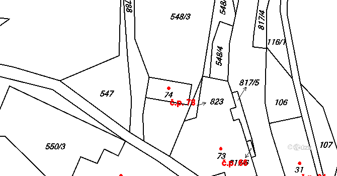 Štědrákova Lhota 78, Ruda nad Moravou na parcele st. 74 v KÚ Štědrákova Lhota, Katastrální mapa