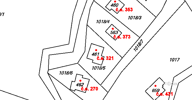 Vlkančice 321 na parcele st. 461 v KÚ Vlkančice, Katastrální mapa