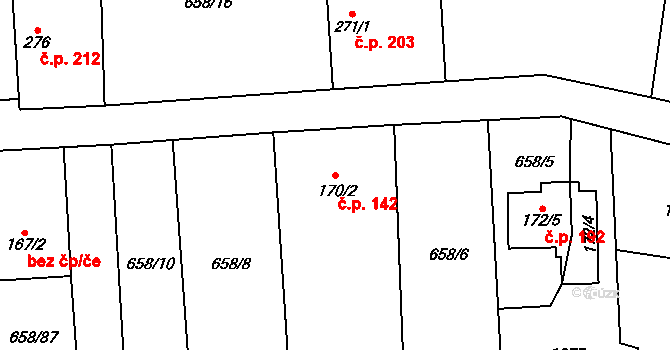 Řepín 142 na parcele st. 170/2 v KÚ Řepín, Katastrální mapa