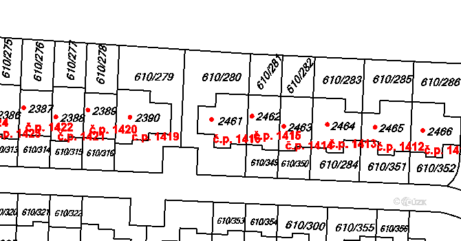 Rosice 1416 na parcele st. 2461 v KÚ Rosice u Brna, Katastrální mapa