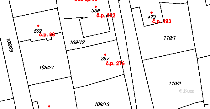 Rudná 276 na parcele st. 257 v KÚ Dušníky u Rudné, Katastrální mapa