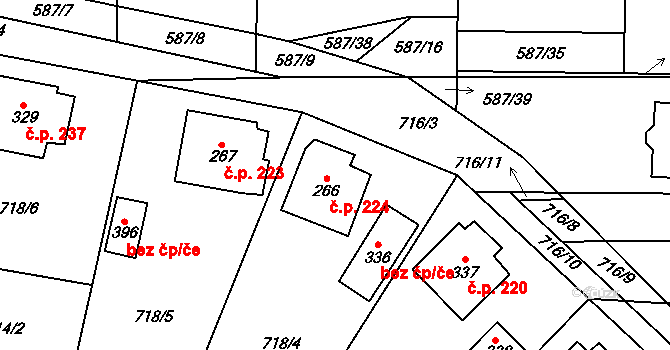 Ledce 224 na parcele st. 266 v KÚ Ledce u Plzně, Katastrální mapa