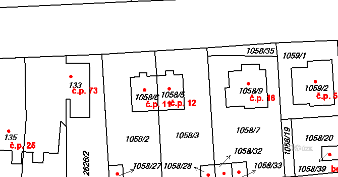 Plzeňské Předměstí 12, Horšovský Týn na parcele st. 1058/5 v KÚ Horšovský Týn, Katastrální mapa
