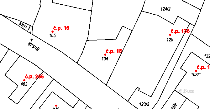 Krčín 15, Nové Město nad Metují na parcele st. 104 v KÚ Krčín, Katastrální mapa