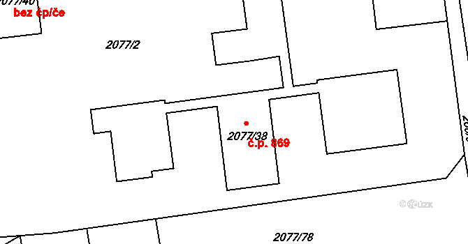 Třemošná 869 na parcele st. 2077/38 v KÚ Třemošná, Katastrální mapa