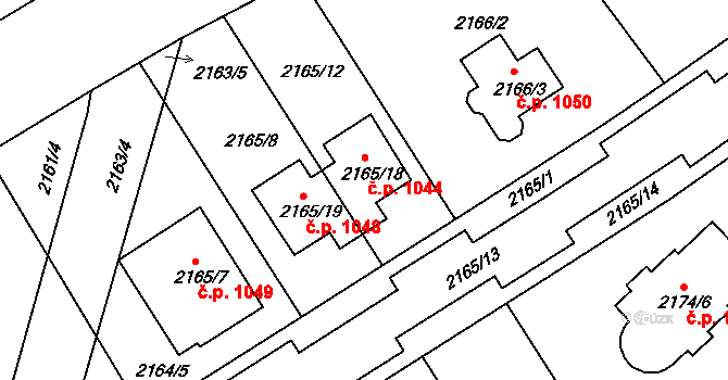 Valtice 1044 na parcele st. 2165/18 v KÚ Valtice, Katastrální mapa
