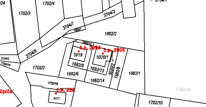 Rožnov pod Radhoštěm 2905 na parcele st. 5020/1 v KÚ Rožnov pod Radhoštěm, Katastrální mapa