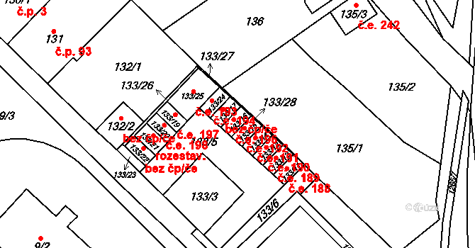 Zastávka 196 na parcele st. 133/16 v KÚ Zastávka, Katastrální mapa