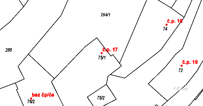 Lukavec 17, Fulnek na parcele st. 75/1 v KÚ Lukavec u Bílovce, Katastrální mapa