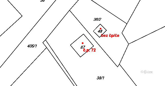 Tupec 72, Veselíčko na parcele st. 87 v KÚ Tupec, Katastrální mapa
