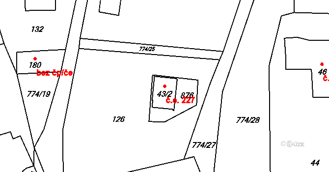 Litoboř 227 na parcele st. 43/2 v KÚ Litoboř, Katastrální mapa