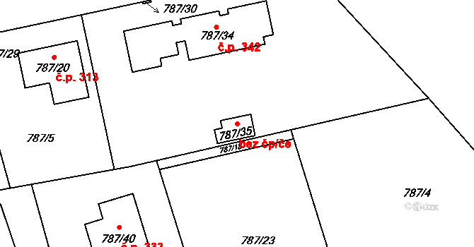 Káraný 84055031 na parcele st. 787/35 v KÚ Káraný, Katastrální mapa