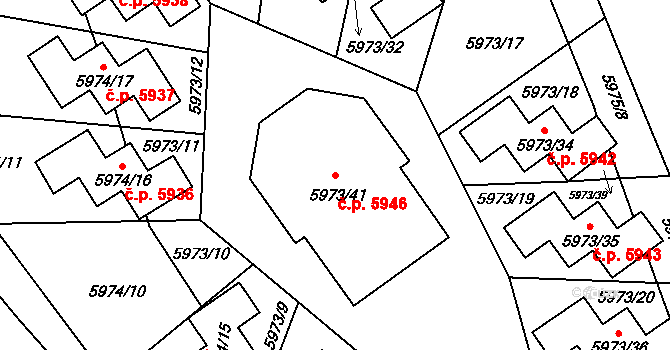 Chomutov 5946 na parcele st. 5973/41 v KÚ Chomutov I, Katastrální mapa