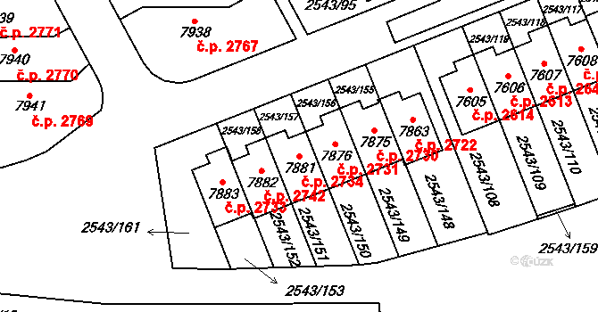 Cheb 2734 na parcele st. 7881 v KÚ Cheb, Katastrální mapa