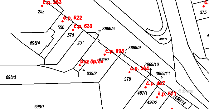 Žirovnice 593 na parcele st. 639/1 v KÚ Žirovnice, Katastrální mapa