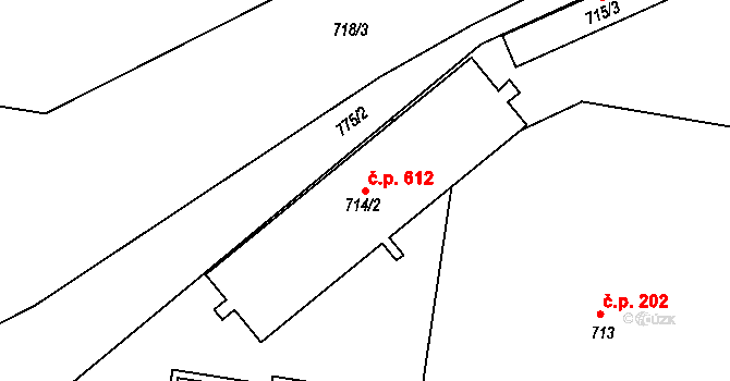 Dolní Měcholupy 612, Praha na parcele st. 714/2 v KÚ Dolní Měcholupy, Katastrální mapa