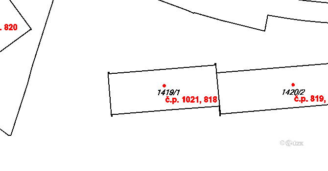 Blatná 818,1021 na parcele st. 1419/1 v KÚ Blatná, Katastrální mapa