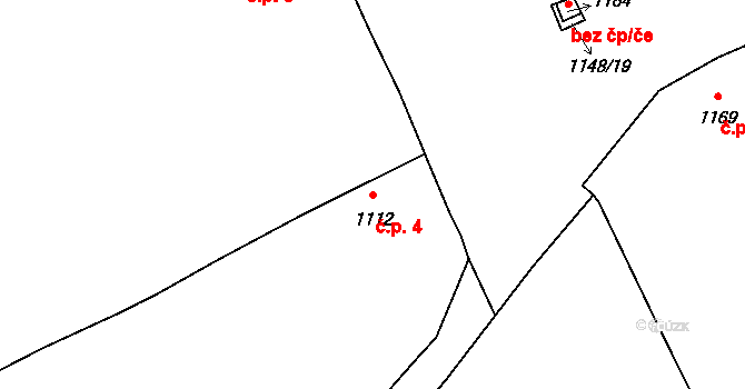 Nechranice 4, Březno na parcele st. 1112 v KÚ Březno u Chomutova, Katastrální mapa
