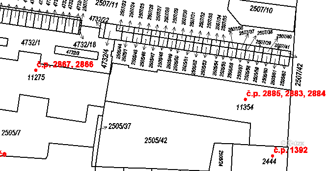Zelené Předměstí 2883,2884,2885, Pardubice na parcele st. 11354 v KÚ Pardubice, Katastrální mapa