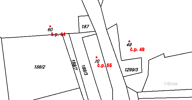 Čečovice 55, Čížkov na parcele st. 70 v KÚ Čečovice, Katastrální mapa