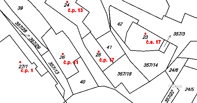 Lhůta 17, Libice nad Doubravou na parcele st. 25 v KÚ Lhůta, Katastrální mapa