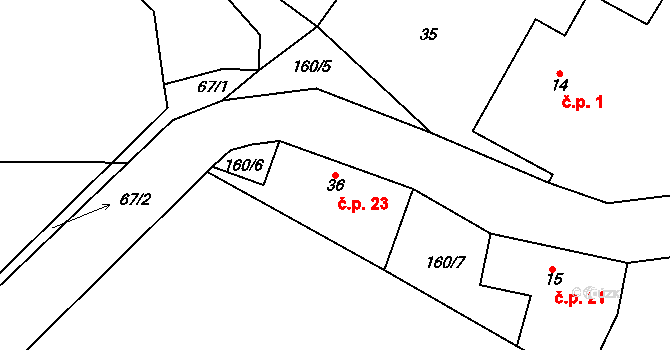 Hranice 23, Maleč na parcele st. 36 v KÚ Hranice u Malče, Katastrální mapa