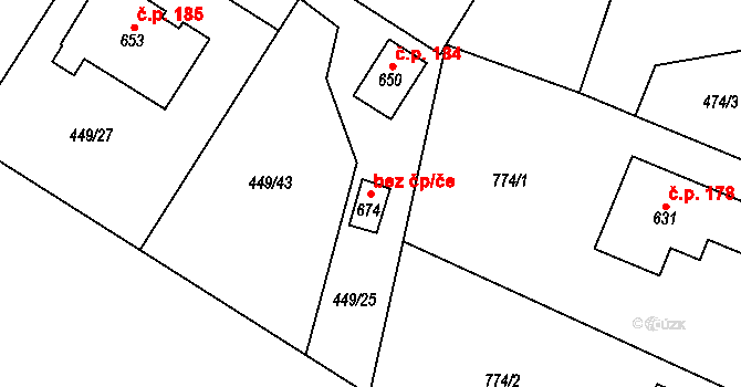 Čachovice 95442031 na parcele st. 674 v KÚ Čachovice, Katastrální mapa