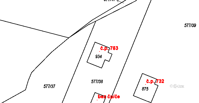 Solanec pod Soláněm 783, Hutisko-Solanec na parcele st. 934 v KÚ Solanec pod Soláněm, Katastrální mapa