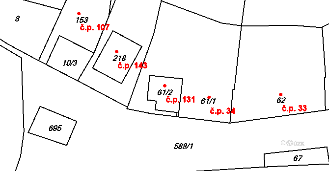 Tučapy 131, Holešov na parcele st. 61/2 v KÚ Tučapy u Holešova, Katastrální mapa