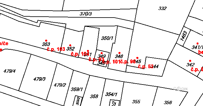 Citonice 101 na parcele st. 349 v KÚ Citonice, Katastrální mapa